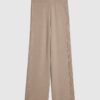 Beige Knitted Wide Leg Ribbed Trousers