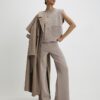 Beige Knitted Wide Leg Trousers