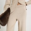 Beige Knitted Wide Leg Trousers
