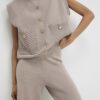Beige Knitted Wide Leg Trousers