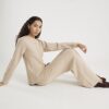 Beige Knitted Wide Leg Trousers