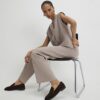 Beige Knitted Wide Leg Trousers