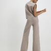 Beige Knitted Wide Leg Trousers