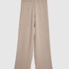 Beige Knitted Wide Leg Trousers