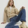 Beige Lace Up Sweatshirt
