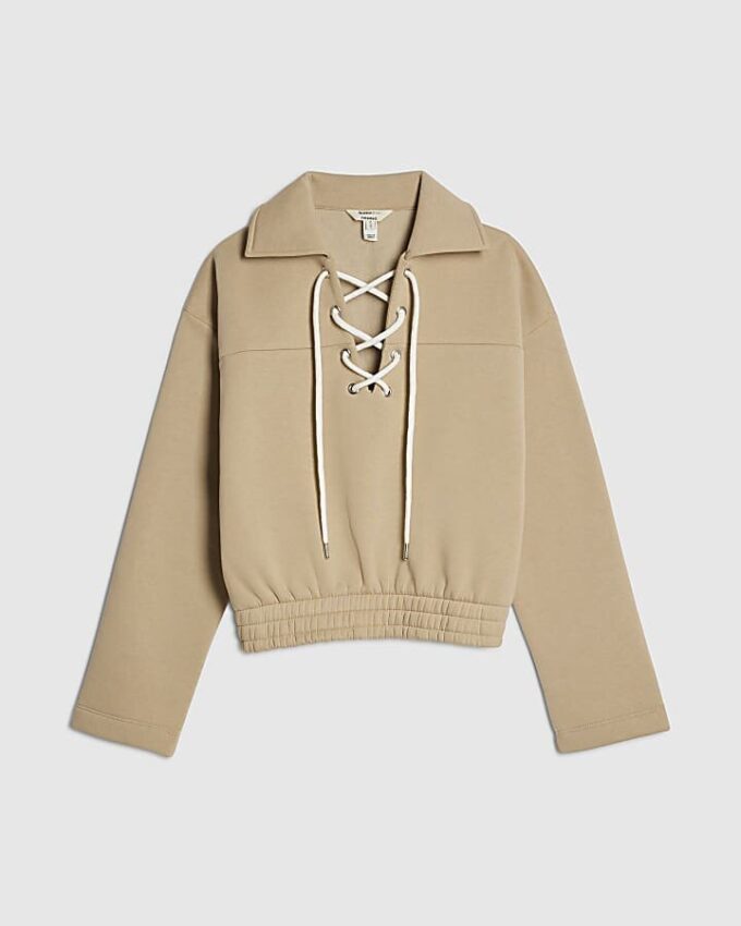 Beige Lace Up Sweatshirt