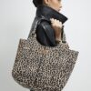 Beige Leopard Print Winged Shoulder Bag