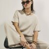 Beige Linen Blend Short Sleeve T-Shirt