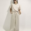 Beige Linen Blend Short Sleeve T-Shirt