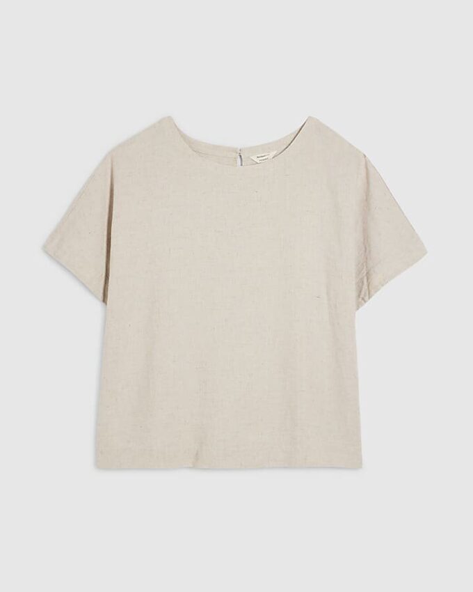 Beige Linen Blend Short Sleeve T-Shirt