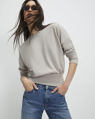 Beige Long sleeve Cosy Banded Top