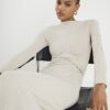 Beige Long Sleeve Cosy Twist Front Midi Dress