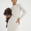 Beige Long Sleeve Cosy Twist Front Midi Dress
