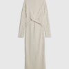 Beige Long Sleeve Cosy Twist Front Midi Dress