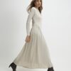 Beige Long Sleeve Gathered Waist Maxi Dress