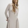 Beige Long Sleeve Gathered Waist Maxi Dress