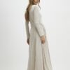 Beige Long Sleeve Gathered Waist Maxi Dress