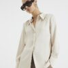 Beige Long Sleeve Satin Slimline Shirt