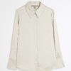 Beige Long Sleeve Satin Slimline Shirt