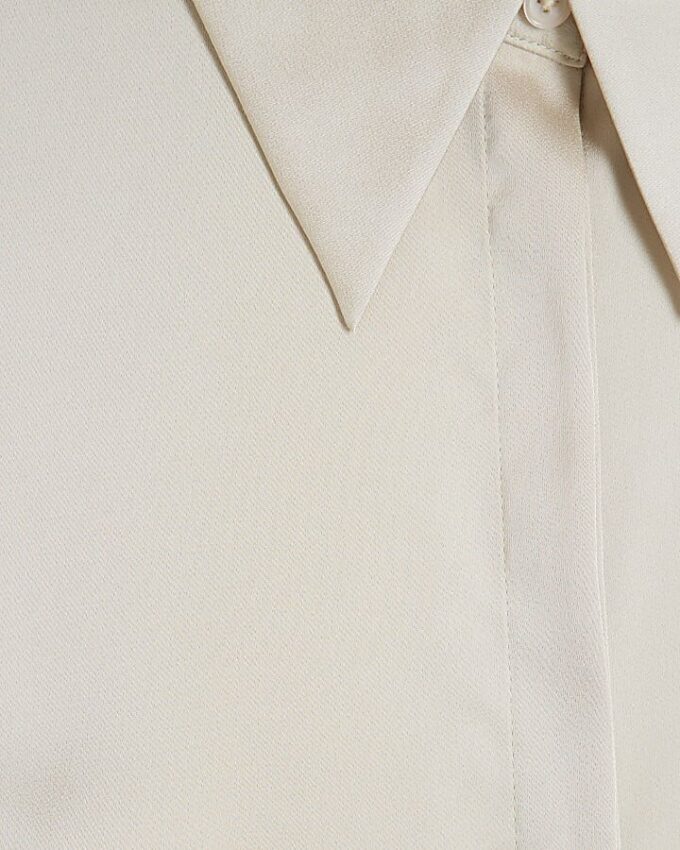 Beige Long Sleeve Satin Slimline Shirt
