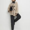 Beige Long Sleeve Tipped Borg Duffle Coat