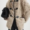 Beige Long Sleeve Tipped Borg Duffle Coat
