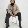 Beige Long Sleeve Tipped Borg Duffle Coat