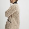 Beige Long Sleeve Tipped Borg Duffle Coat