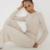 Beige Long Sleeve Twist Front Cosy Top
