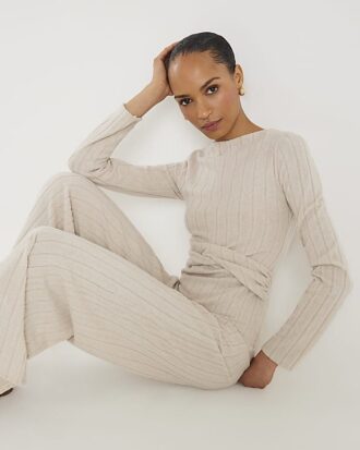 Beige Long Sleeve Twist Front Cosy Top