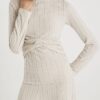 Beige Long Sleeve Twist Front Cosy Top