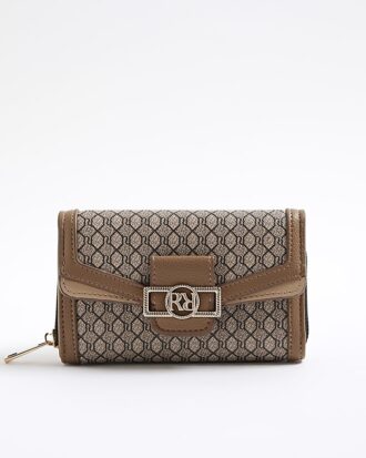 Beige Monogram Panelled Flap Purse