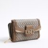 Beige Monogram Panelled Flap Purse