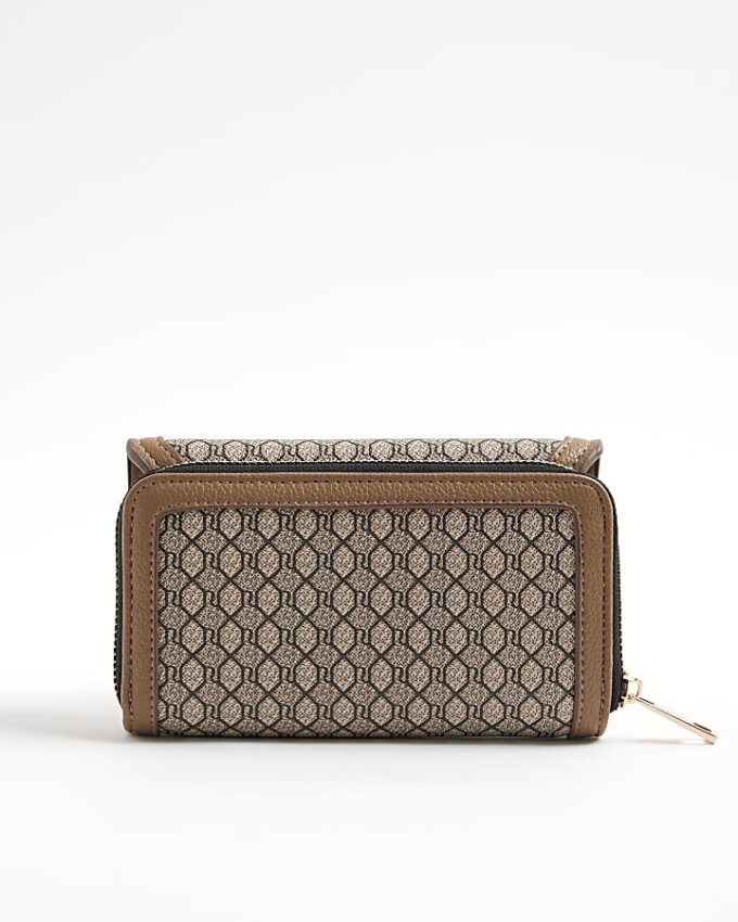 Beige Monogram Panelled Flap Purse