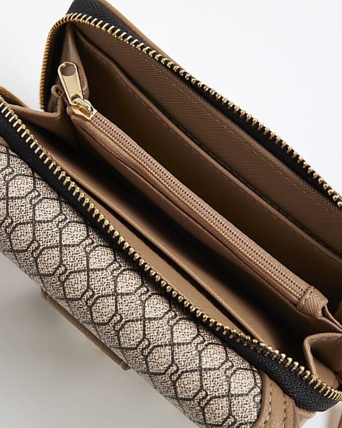 Beige Monogram Panelled Flap Purse