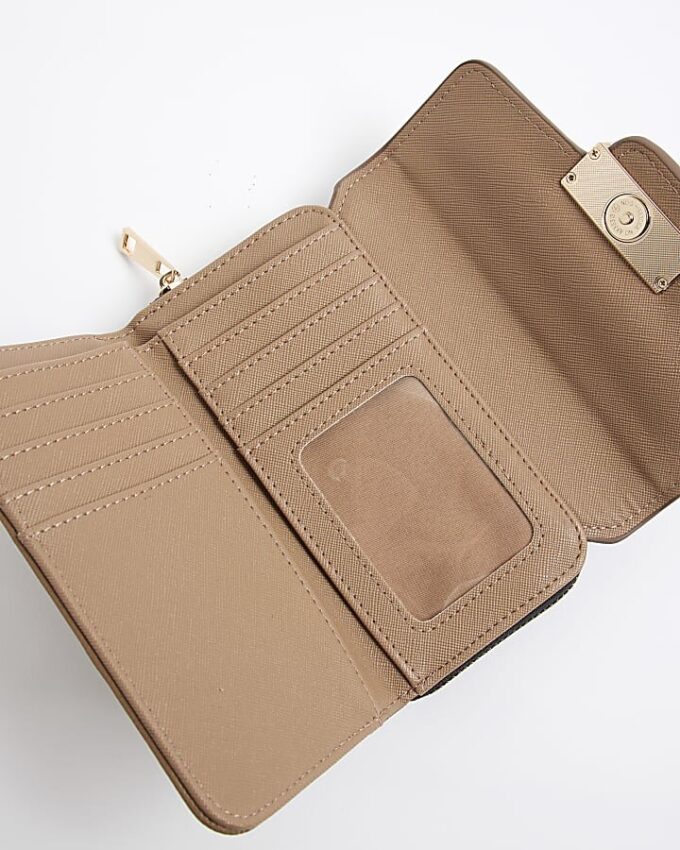Beige Monogram Panelled Flap Purse