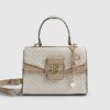 Beige Monogram Panelled Mini Tote Bag