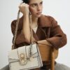 Beige Monogram Panelled Shoulder Bag