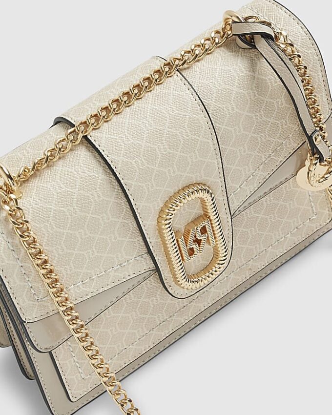 Beige Monogram Panelled Shoulder Bag