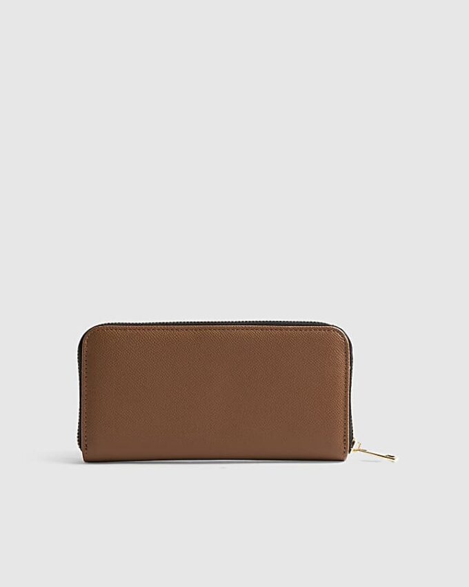 Beige Monogram Webbed Front Zip Around Purse