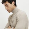 Beige Muscle Fit Brick Knitted Funnel Jumper