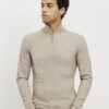 Beige Muscle Fit Brick Knitted Funnel Jumper
