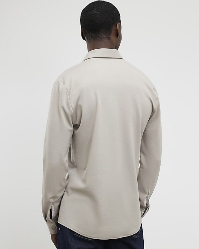 Beige Muscle Fit Pique Casual Shirt
