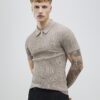 Beige Muscle Fit Rib Polo Shirt