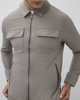 Beige Muscle Fit Shacket