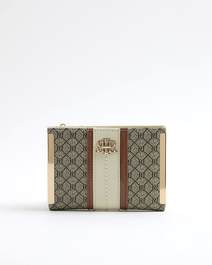 Beige Panelled Monogram Purse