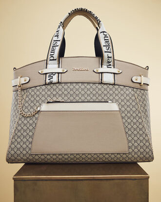 Beige Panelled RI Handle Tote Bag