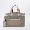 Beige Panelled RI Handle Tote Bag