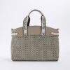Beige Panelled RI Handle Tote Bag