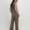 Beige Plisse Wide Leg Trousers